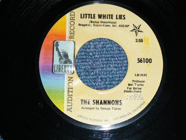 画像1: THE SHANNONS ( GIRL GROUP PRODUCED by MEL TAYLOR of The VENTURES ) - LITTLE WHITE LIE / ARE YOU SINCERE ( SMALL SIZE FATS TITLE LOGO  )   1968  US ORIGINAL 7"SINGLE